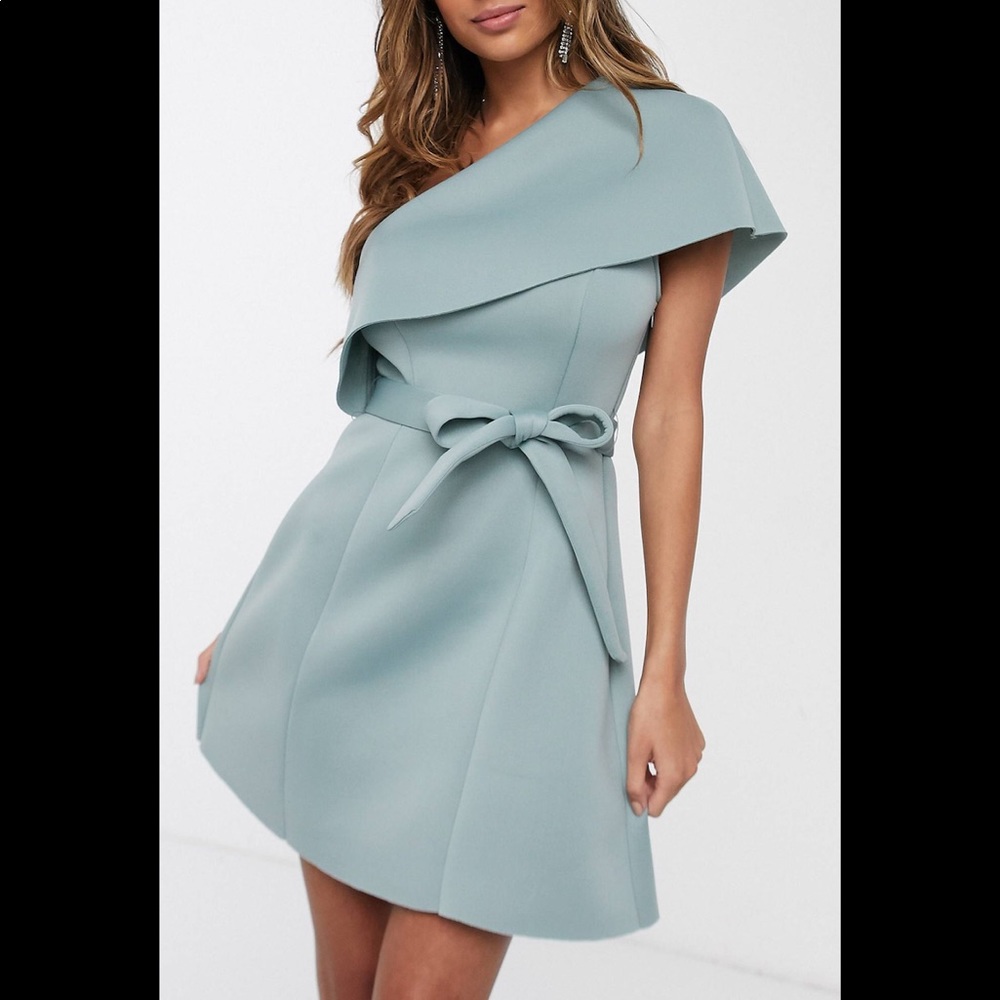 ASOS Design one shoulder belted skater dress